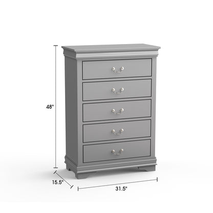 31.5"W Gray Modern Chest with English Dovetail Drawers – Solid Wood and Veneer
