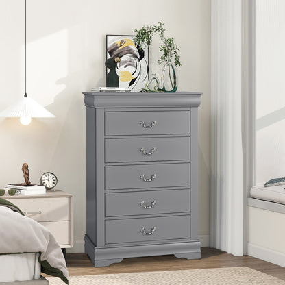 31.5"W Gray Modern Chest with English Dovetail Drawers – Solid Wood and Veneer