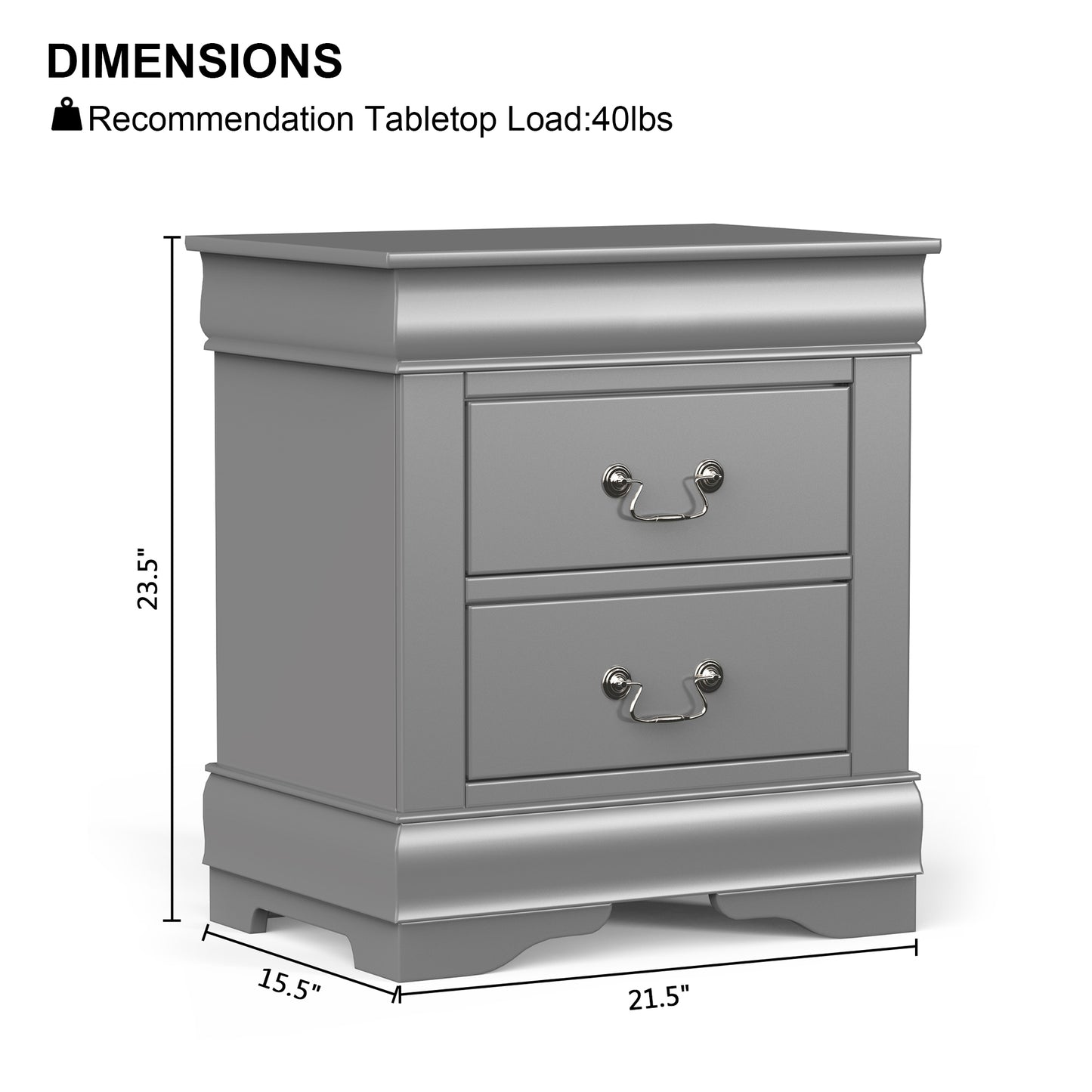 21.5"W Gray Traditional Nightstand with Dovetail Drawer and Bracket Feet