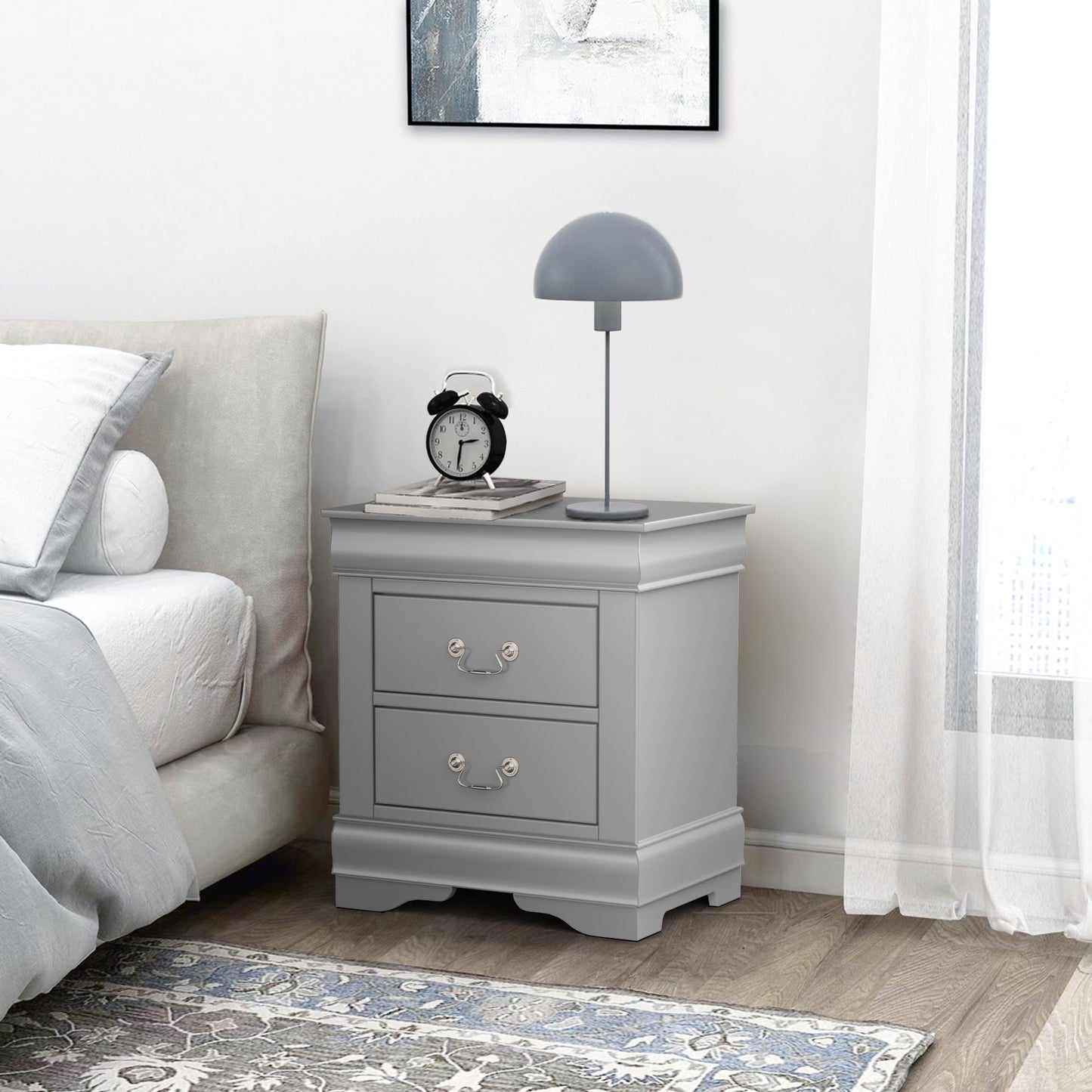 21.5"W Gray Traditional Nightstand with Dovetail Drawer and Bracket Feet