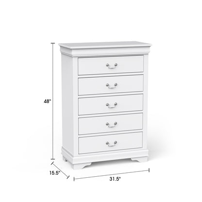 31.5"W White Transitional Chest with Dovetail Drawers and Bracket Feet