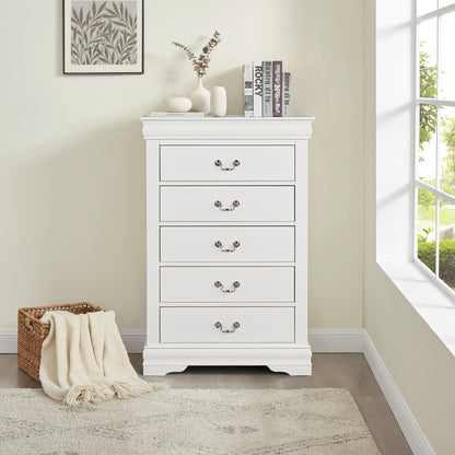 31.5"W White Transitional Chest with Dovetail Drawers and Bracket Feet