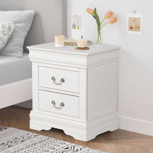 21.5"W White Traditional Nightstand with Hanging Drawer Pulls