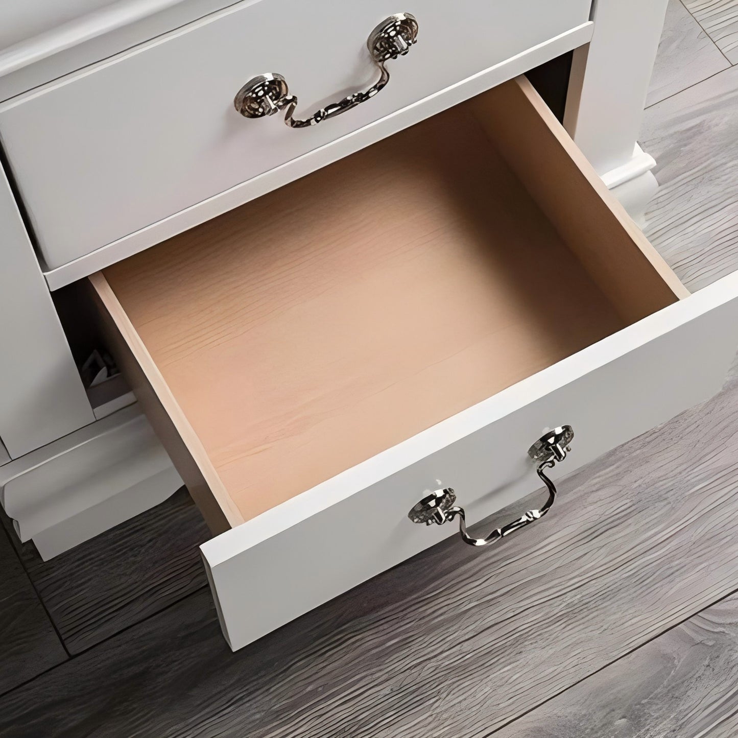 21.5"W White Traditional Nightstand with Hanging Drawer Pulls