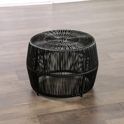 3-Piece Natural and Black Wicker Outdoor Conversation Set with Lounge Chairs and Table