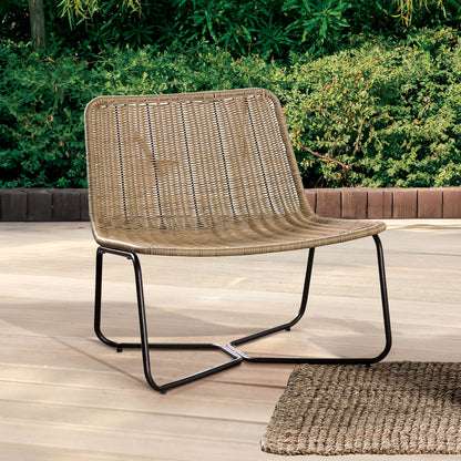 3-Piece Natural and Black Wicker Outdoor Conversation Set with Lounge Chairs and Table