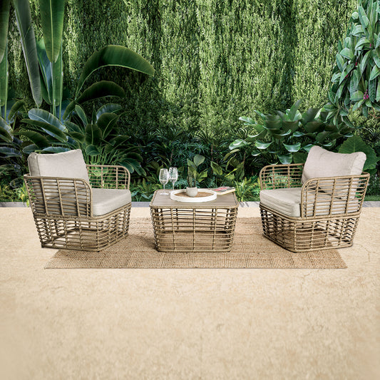 3-Piece Outdoor Conversation Set with Beige Cushions and 30" Coffee Table