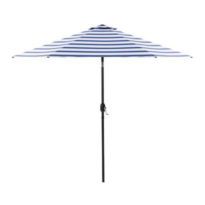 106" Blue and White Market Umbrella with Tilt-Adjustable Joint and Black Metal Frame
