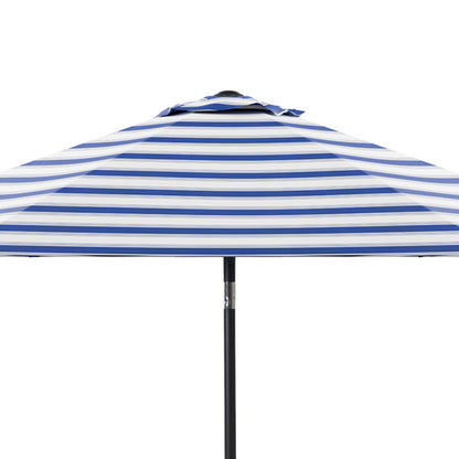106" Blue and White Market Umbrella with Tilt-Adjustable Joint and Black Metal Frame