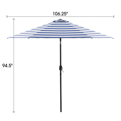 106" Blue and White Market Umbrella with Tilt-Adjustable Joint and Black Metal Frame