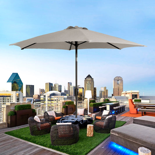106" Round Tilting Umbrella in Canvas Stone with Black Steel Frame, UV50+ Protection
