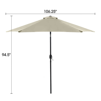 106" Round Tilting Umbrella in Canvas Stone with Black Steel Frame, UV50+ Protection