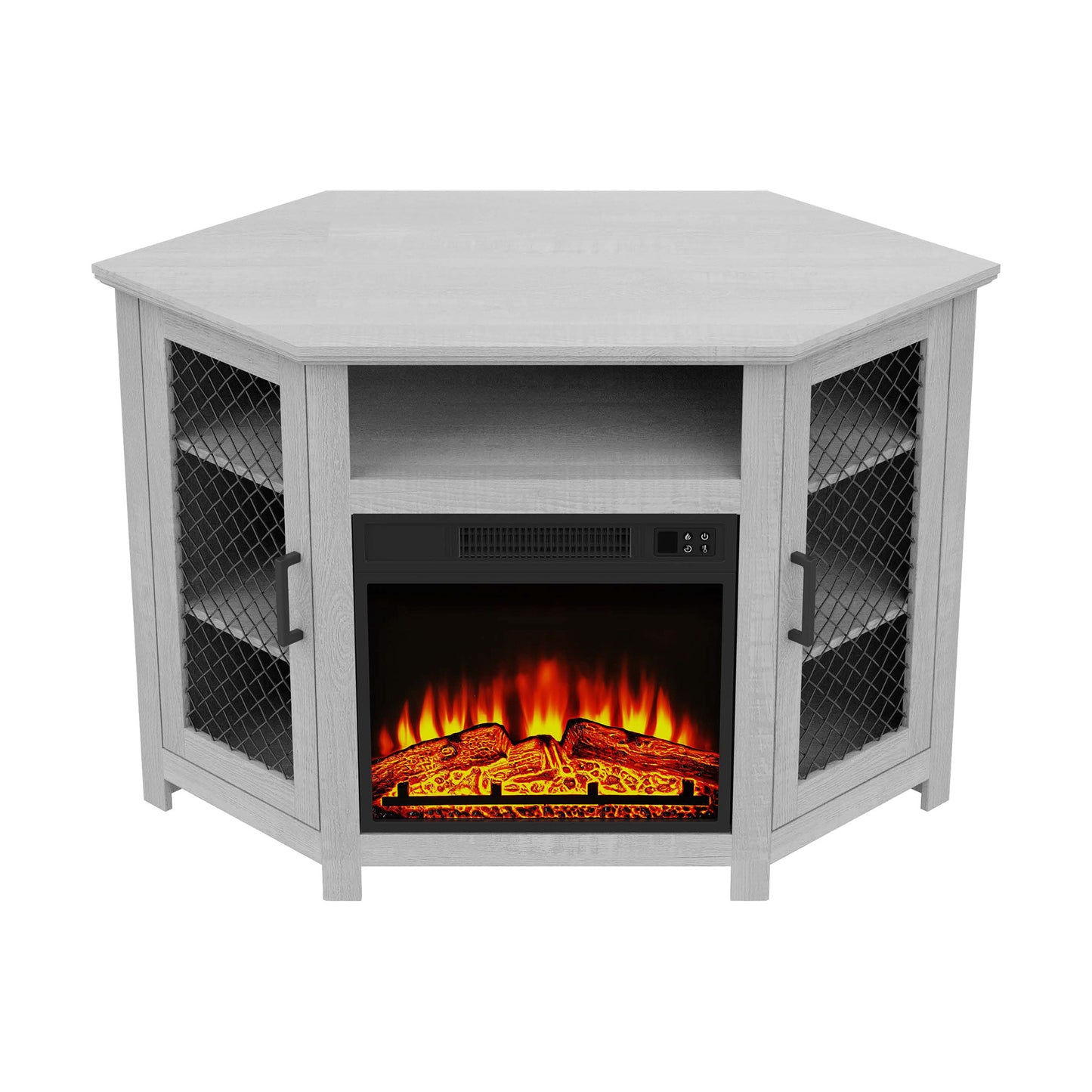 IHOMEADORE 47" White TV Stand with 18" Insert Electric Fireplace for TVs up to 55", Farmhouse