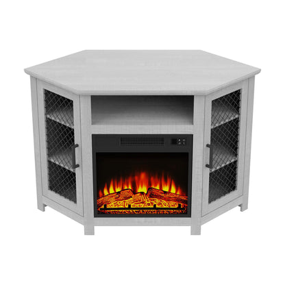 IHOMEADORE 47" White TV Stand with 18" Insert Electric Fireplace for TVs up to 55", Farmhouse