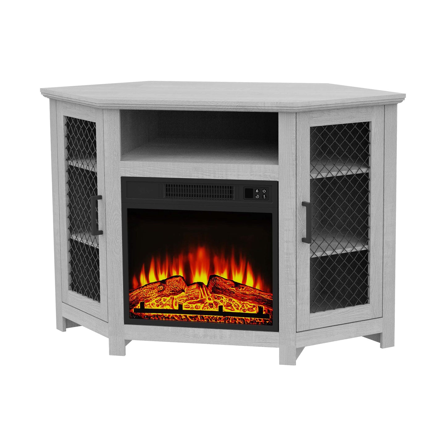 IHOMEADORE 47" White TV Stand with 18" Insert Electric Fireplace for TVs up to 55", Farmhouse