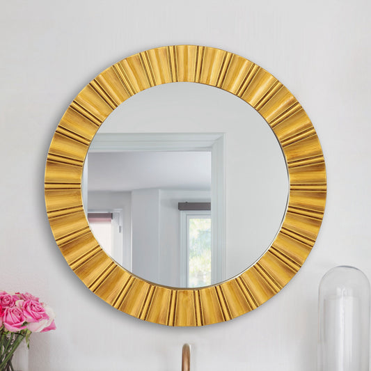 IHOMEADORE 25.5 in. W x 25.5 in. H Gold Round Framed Wall Bathroom Vanity Mirror, Modern