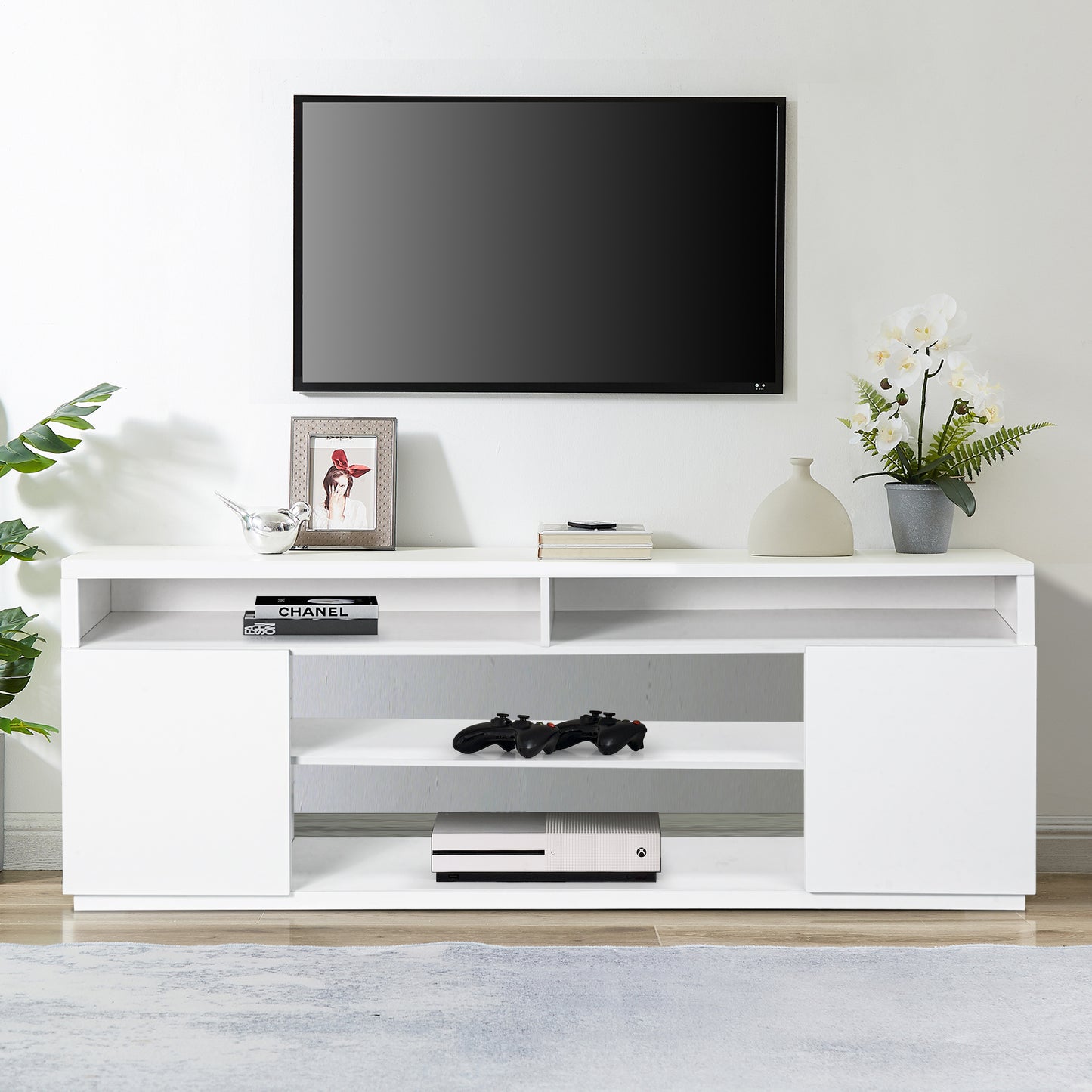 IHOMEADORE 68'' W White 4-Shelves Storage TV Stand for TVs up to 75", Modern