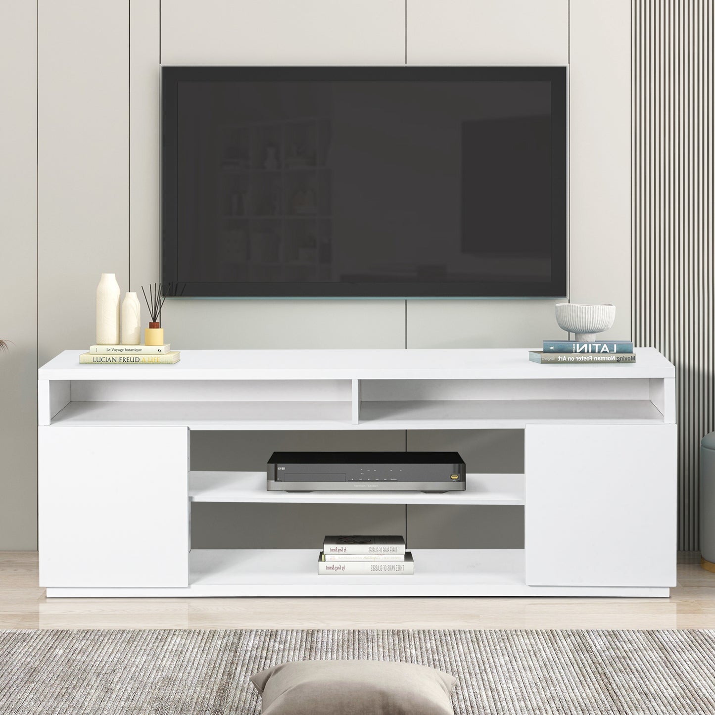 IHOMEADORE 68'' W White 4-Shelves Storage TV Stand for TVs up to 75", Modern