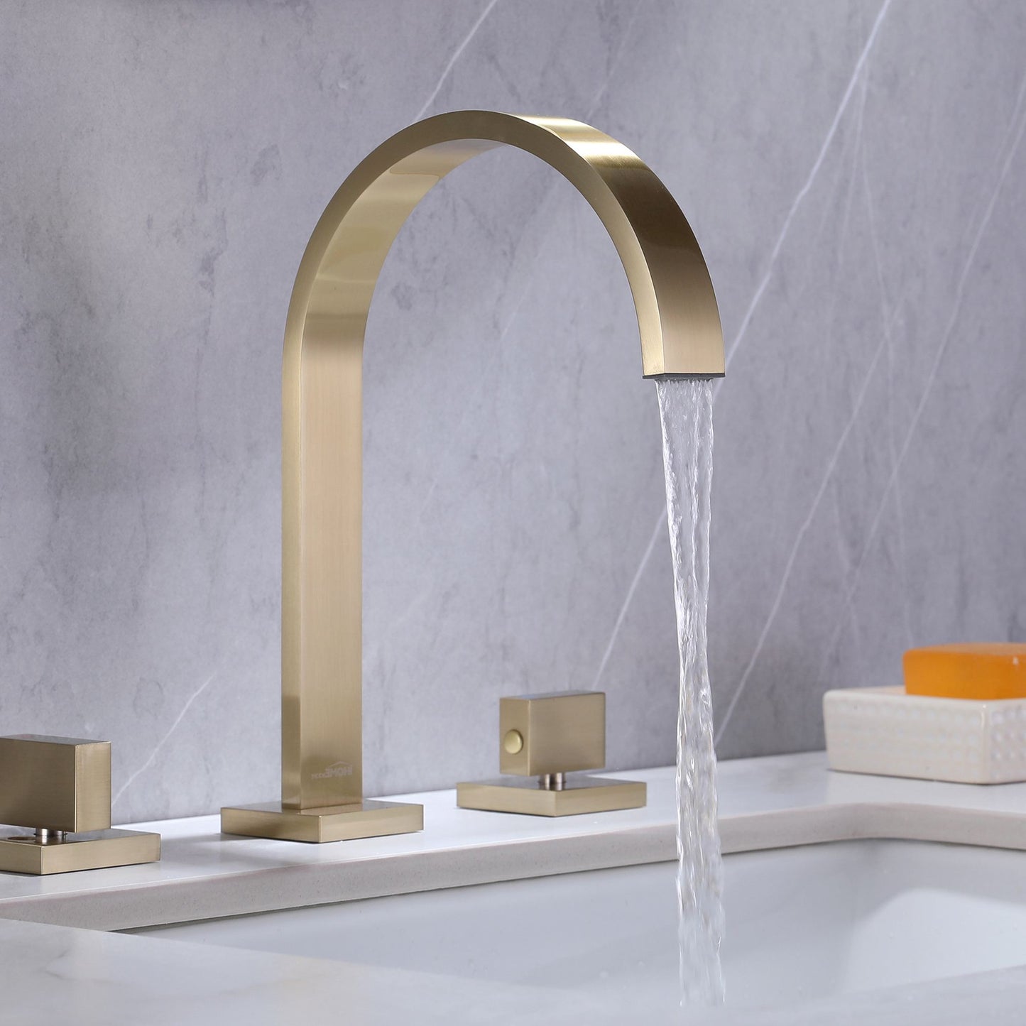 IHOMEADORE 8" Brushed Gold Widespread Double Handles Bathroom Faucet, Modern