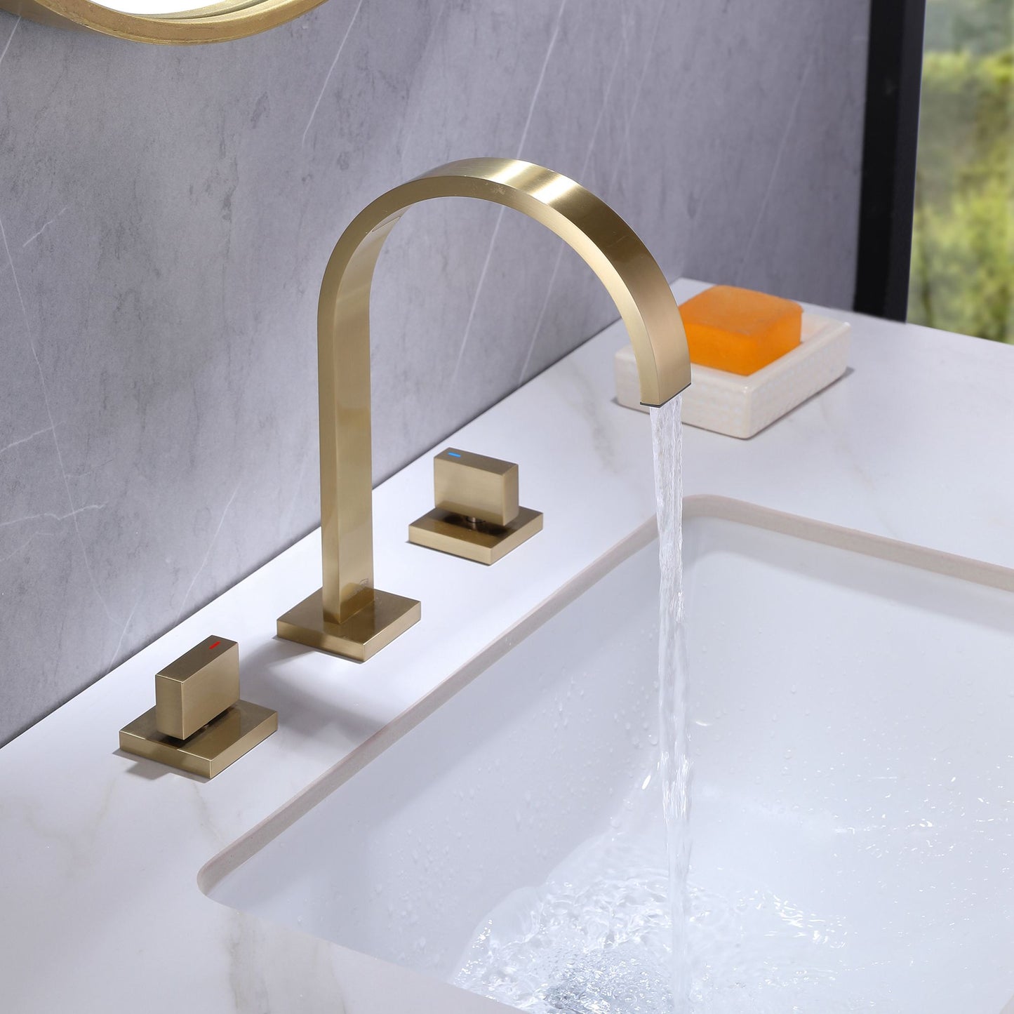 IHOMEADORE 8" Brushed Gold Widespread Double Handles Bathroom Faucet, Modern