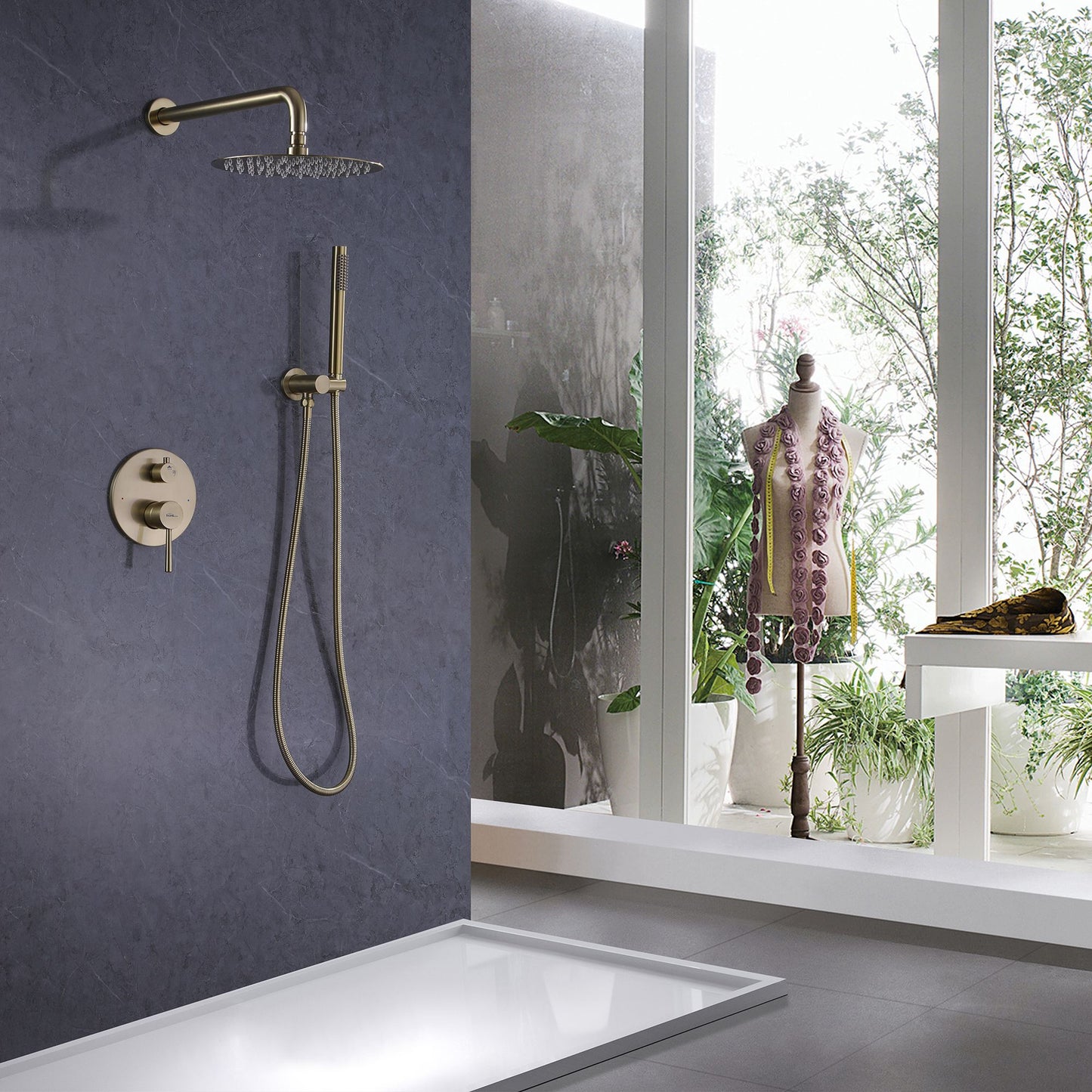 IHOMEADORE Brushed Gold 1-Spray Patterns Wall Mount Dual Shower Heads, Modern