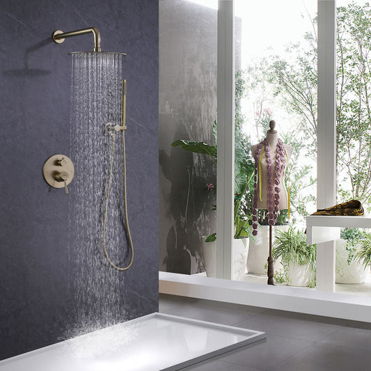 IHOMEADORE Brushed Gold 1-Spray Patterns Wall Mount Dual Shower Heads, Modern