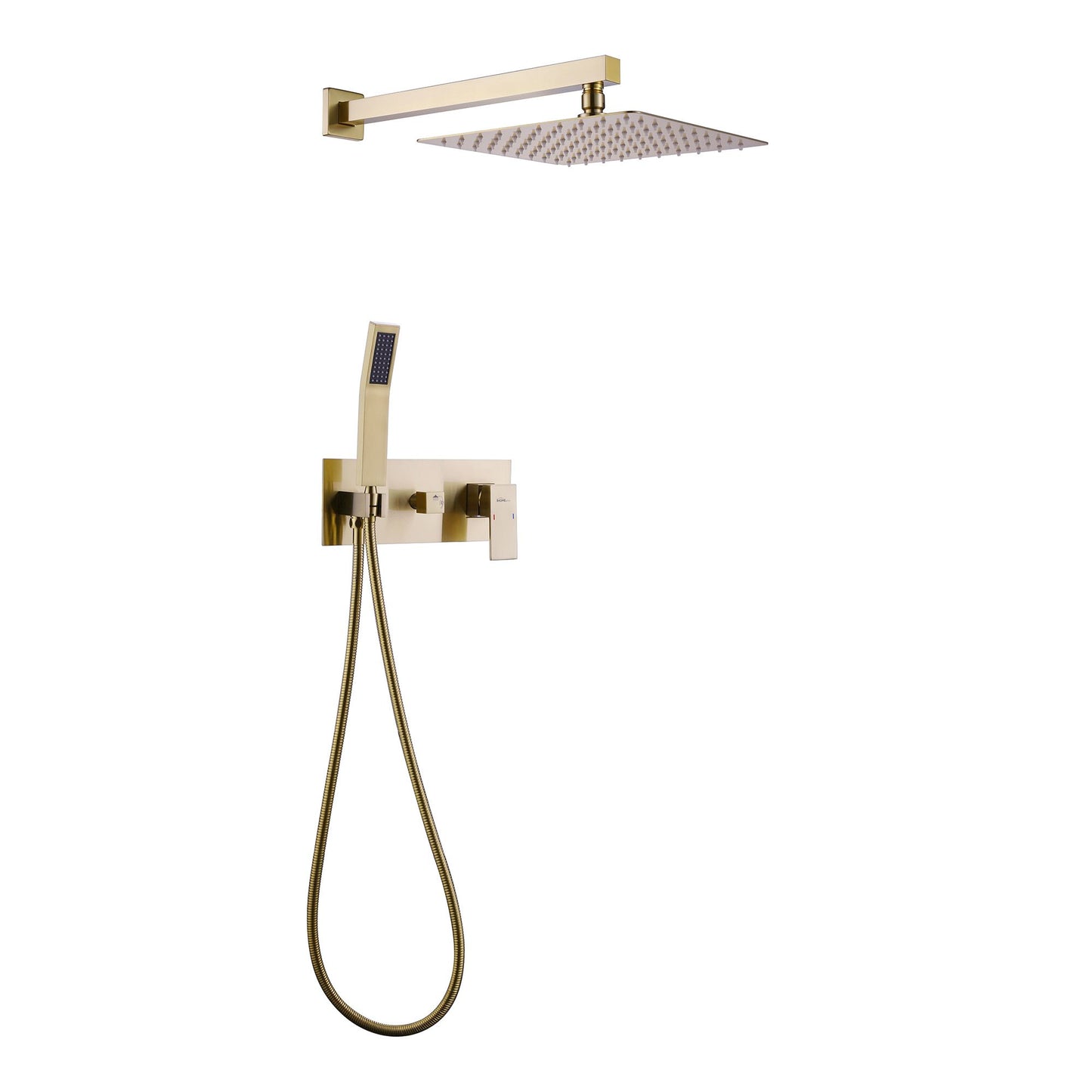 IHOMEADORE Brushed Golden1-Spray Square Wall Bar Shower Kit with Hand Shower, Modern