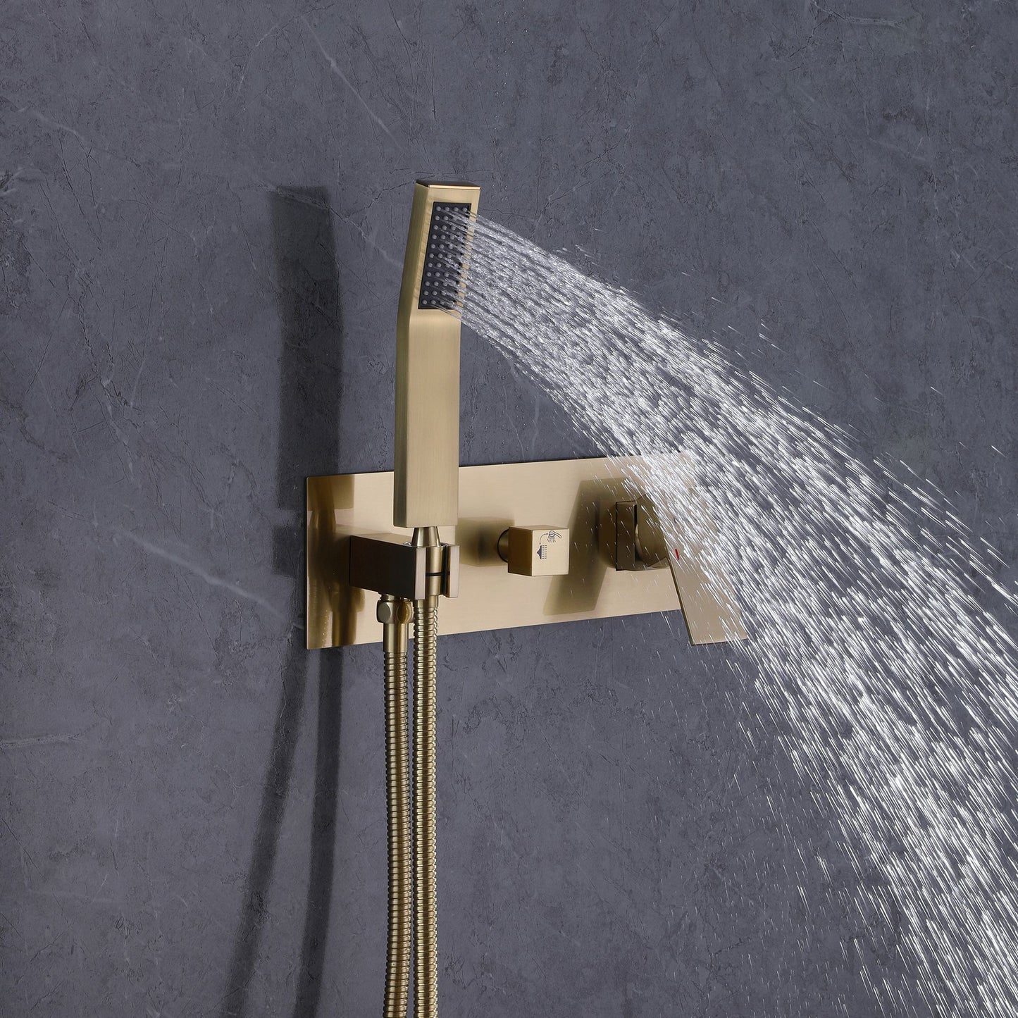 IHOMEADORE Brushed Golden1-Spray Square Wall Bar Shower Kit with Hand Shower, Modern