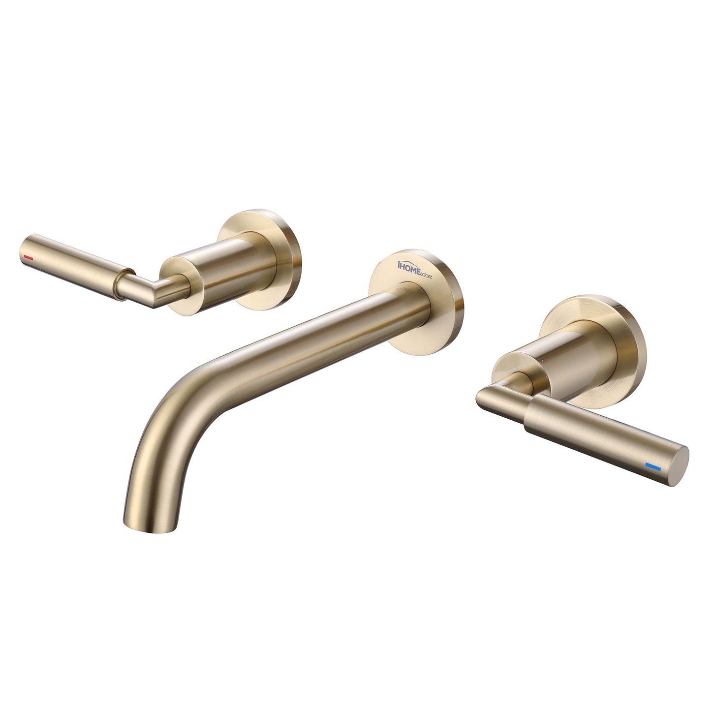 IHOMEADORE Brushed Gold Double Handle Wall Mounted Bathroom Faucet, Modern