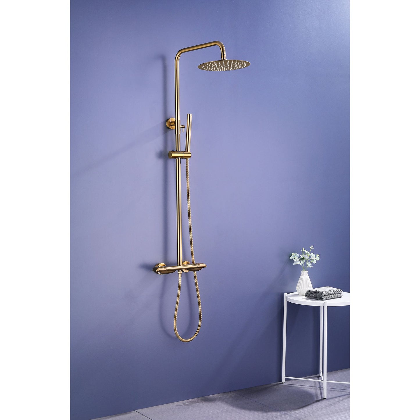 IHOMEADORE Brushed Gold 1-Spray Patterns Wall Mount Dual Shower Heads Set, Modern