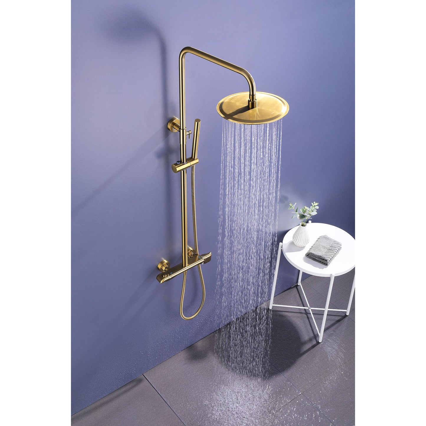 IHOMEADORE Brushed Gold 1-Spray Patterns Wall Mount Dual Shower Heads Set, Modern