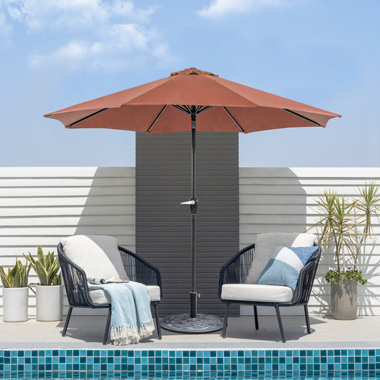 9' Burgundy Outdoor Umbrella with Auto Tilt and 21" Round Base Included