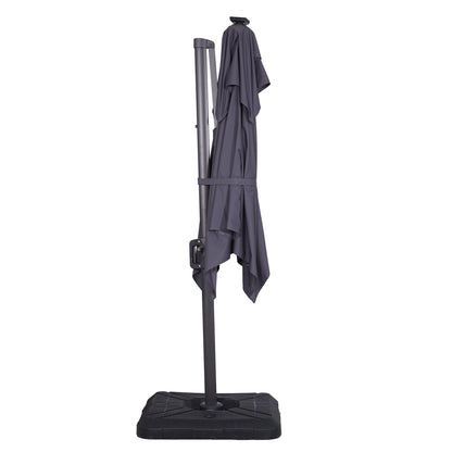 8 Ft Gray Square Patio Umbrella with Double Top, LED Lights, and 37" Large Base