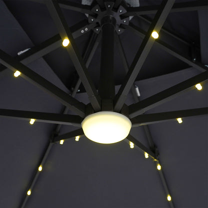 8 Ft Gray Square Patio Umbrella with Double Top, LED Lights, and 37" Large Base