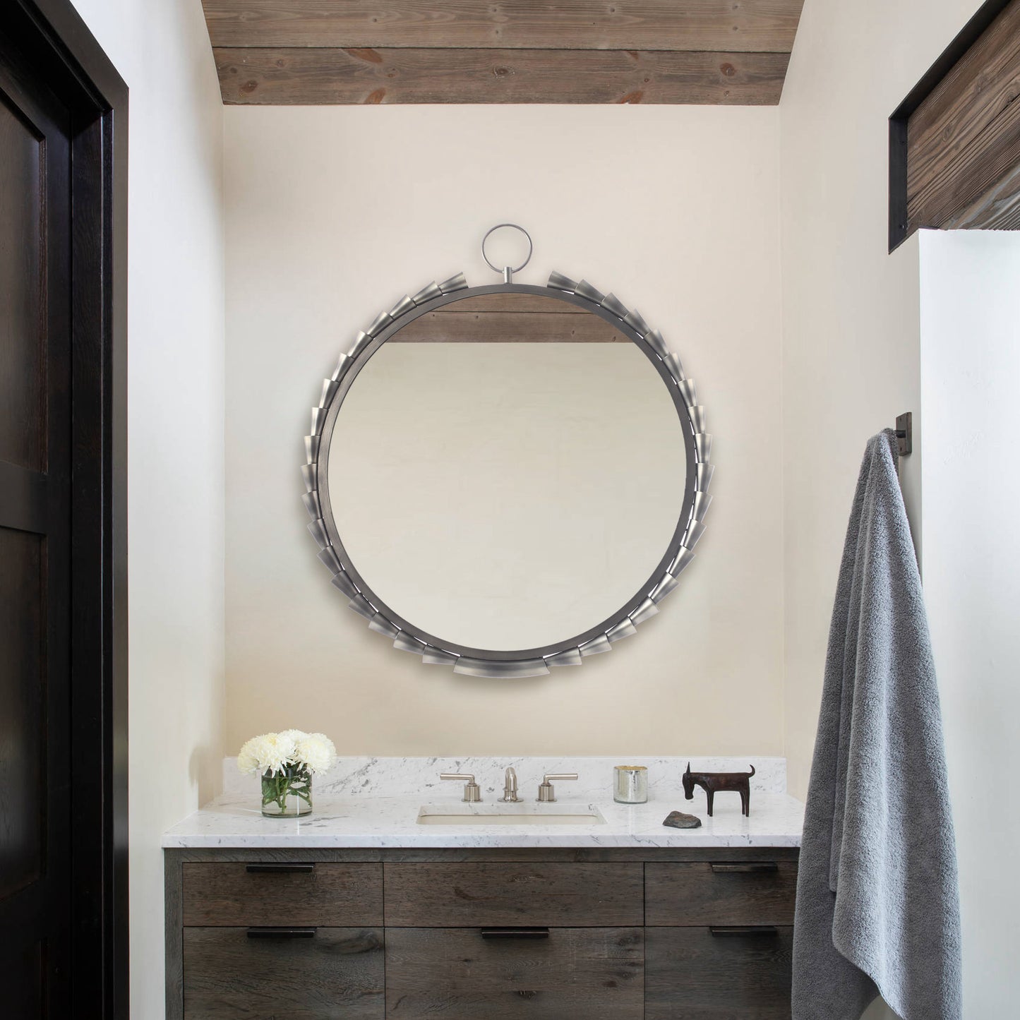 IHOMEADORE 30" W x 30" H Round Framed Wall Bathroom Vanity Wall Mirror, Modern