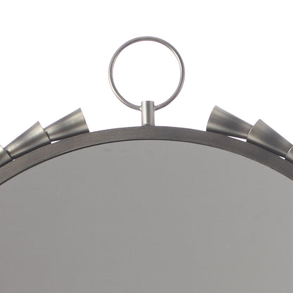 IHOMEADORE 33" W x 37" H Round Gray Metal Framed Wall Mirror, Vintage