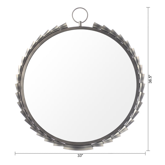 IHOMEADORE 33" W x 37" H Round Gray Metal Framed Wall Mirror, Vintage