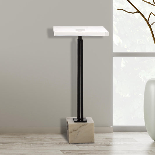 IHOMEADORE 24"H Black Square Pedestal Side Table with Marble Base, Modern