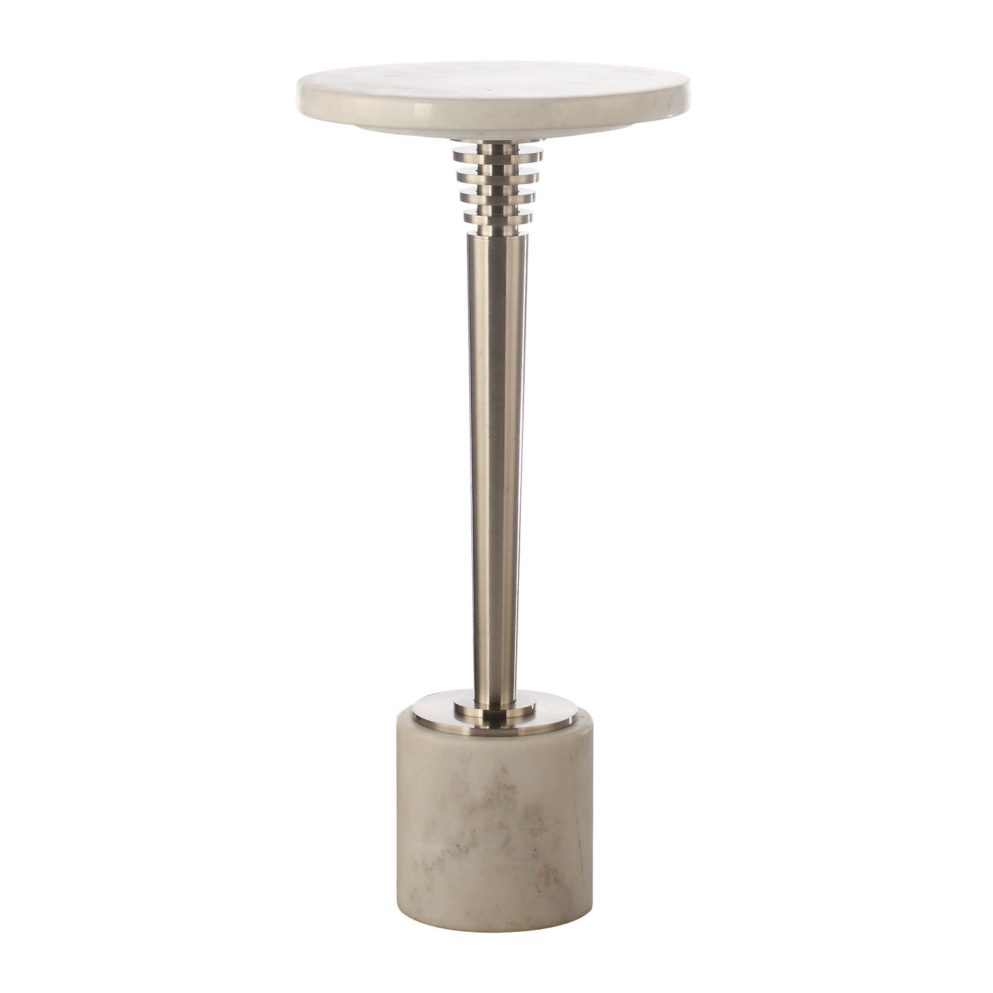 IHOMEADORE 11"D x 11"W x 24"H White Marble Metal Table with Pedestal Base, Modern