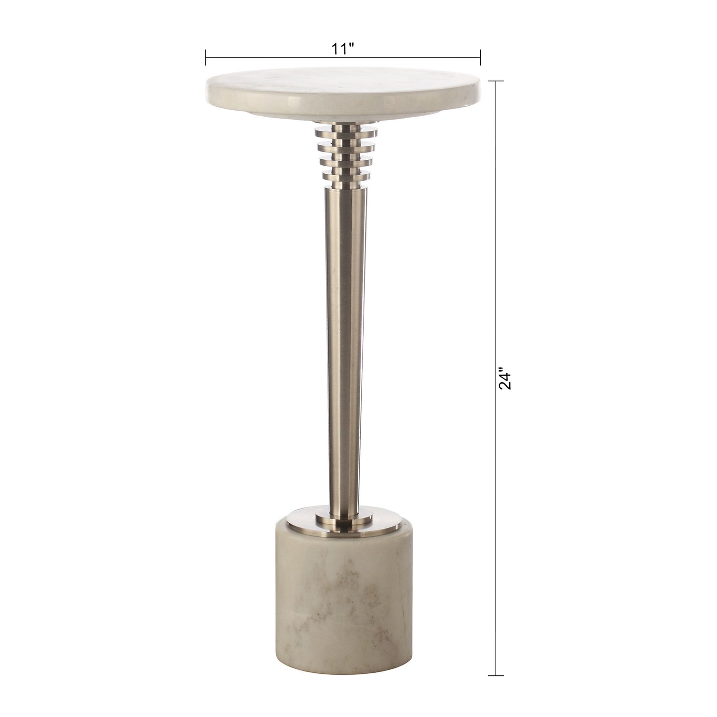 IHOMEADORE 11"D x 11"W x 24"H White Marble Metal Table with Pedestal Base, Modern