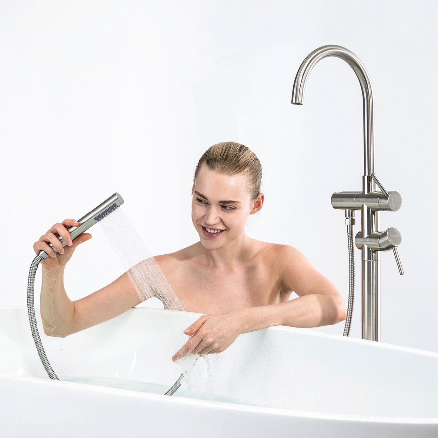 IHOMEADORE Silver 2-Handle Claw Foot Tub Faucet with Hand Shower, Modern