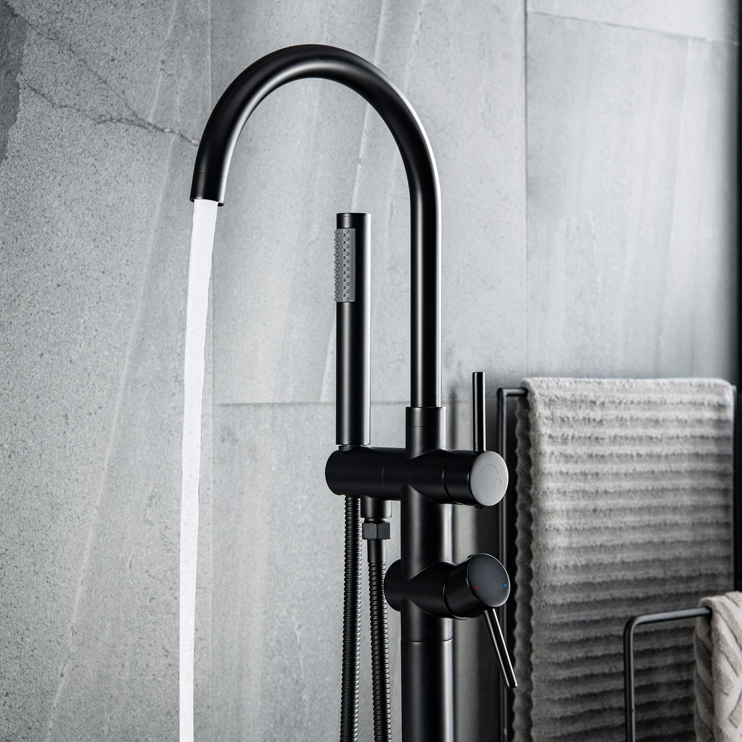 IHOMEADORE Matte Black 2-Handle Freestanding Floor Mount Faucet Filler with Hand Shower, Modern