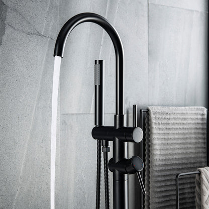 IHOMEADORE Matte Black 2-Handle Freestanding Floor Mount Faucet Filler with Hand Shower, Modern