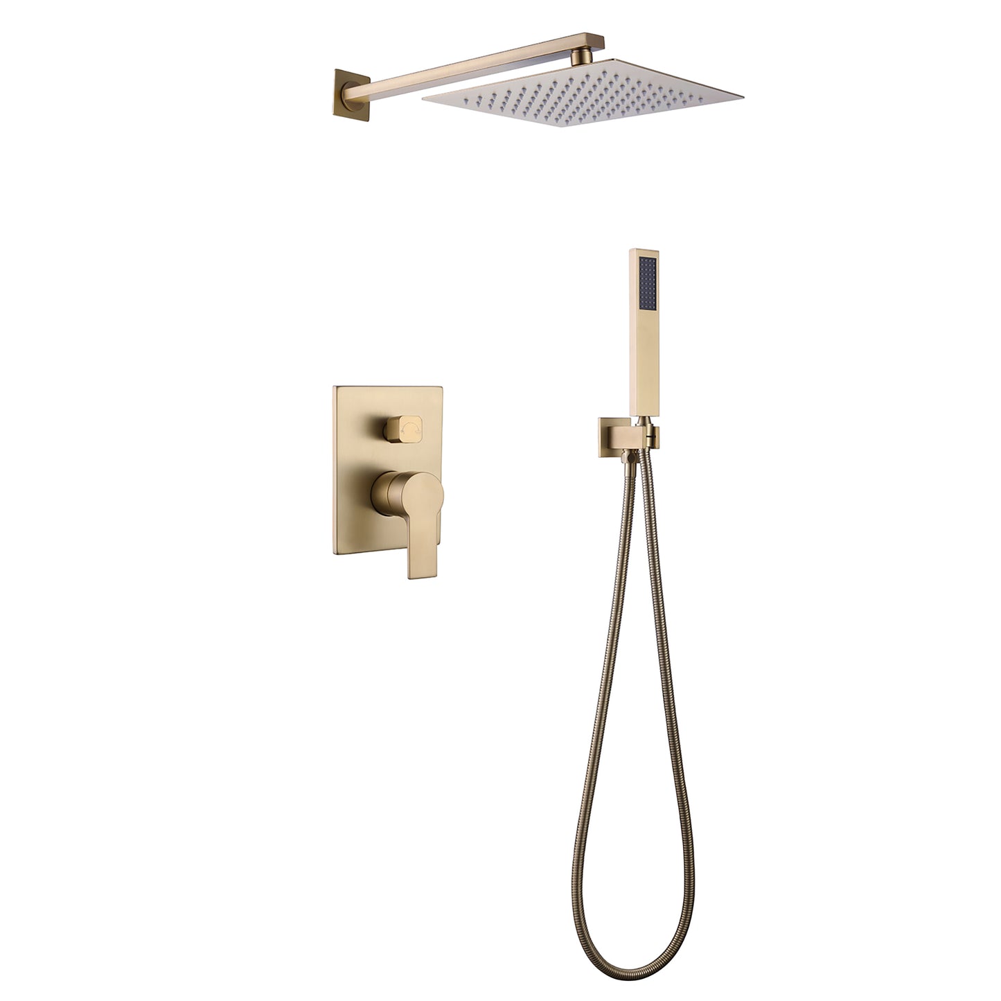 IHOMEADORE Brushed Gold 1-Spray Square Wall Bar Shower Kit with Hand Shower, Modern