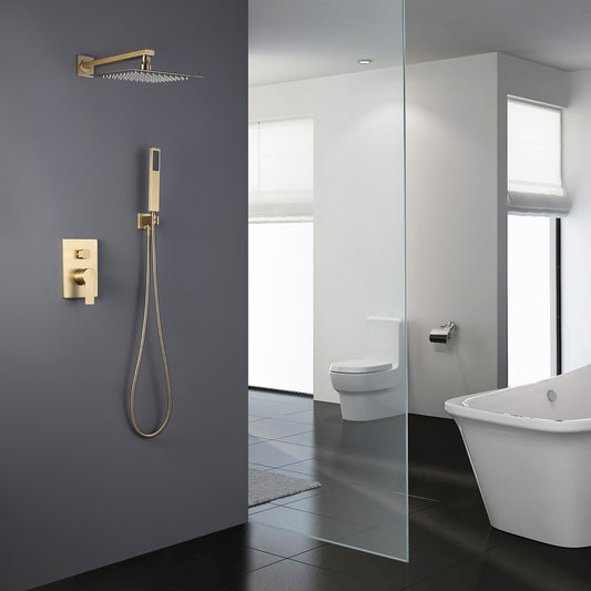 IHOMEADORE Brushed Gold 1-Spray Square Wall Bar Shower Kit with Hand Shower, Modern