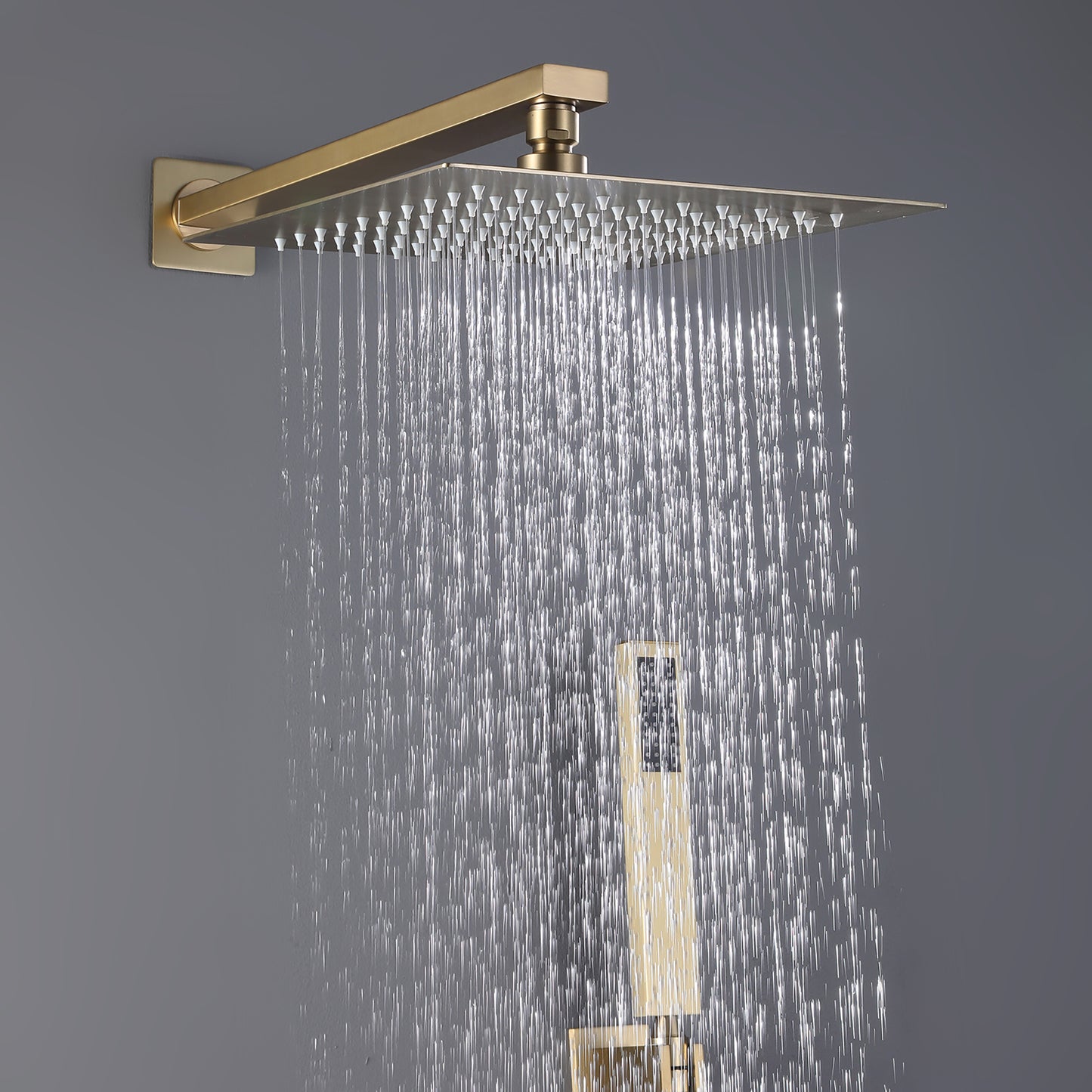 IHOMEADORE Brushed Gold 1-Spray Square Wall Bar Shower Kit with Hand Shower, Modern