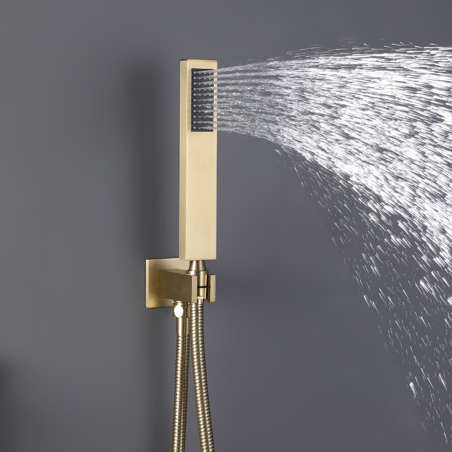 IHOMEADORE Brushed Gold 1-Spray Square Wall Bar Shower Kit with Hand Shower, Modern