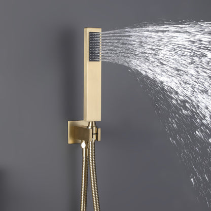 IHOMEADORE Brushed Gold 1-Spray Square Wall Bar Shower Kit with Hand Shower, Modern