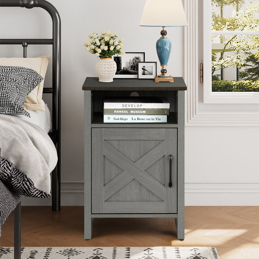 16" Rustic Farmhouse Gray Side Table with Two-Tone Design and Metal Accents