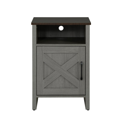16" Rustic Farmhouse Gray Side Table with Two-Tone Design and Metal Accents